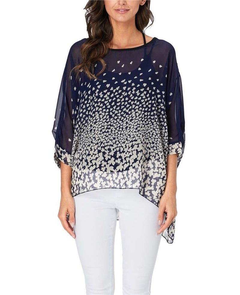 Vanbuy Womens Summer Floral Printed Batwing Sleeve Top Chiffon Poncho Flowy Loose Sheer Blouse Shirt Tunic Z336-43-4328 - Image 1